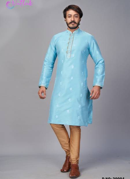 Sky Blue Colour New Fancy Designer Party And Function Wear Traditional Jacquard Silk Kurta Churidar Pajama Redymade Latest Collection 20004